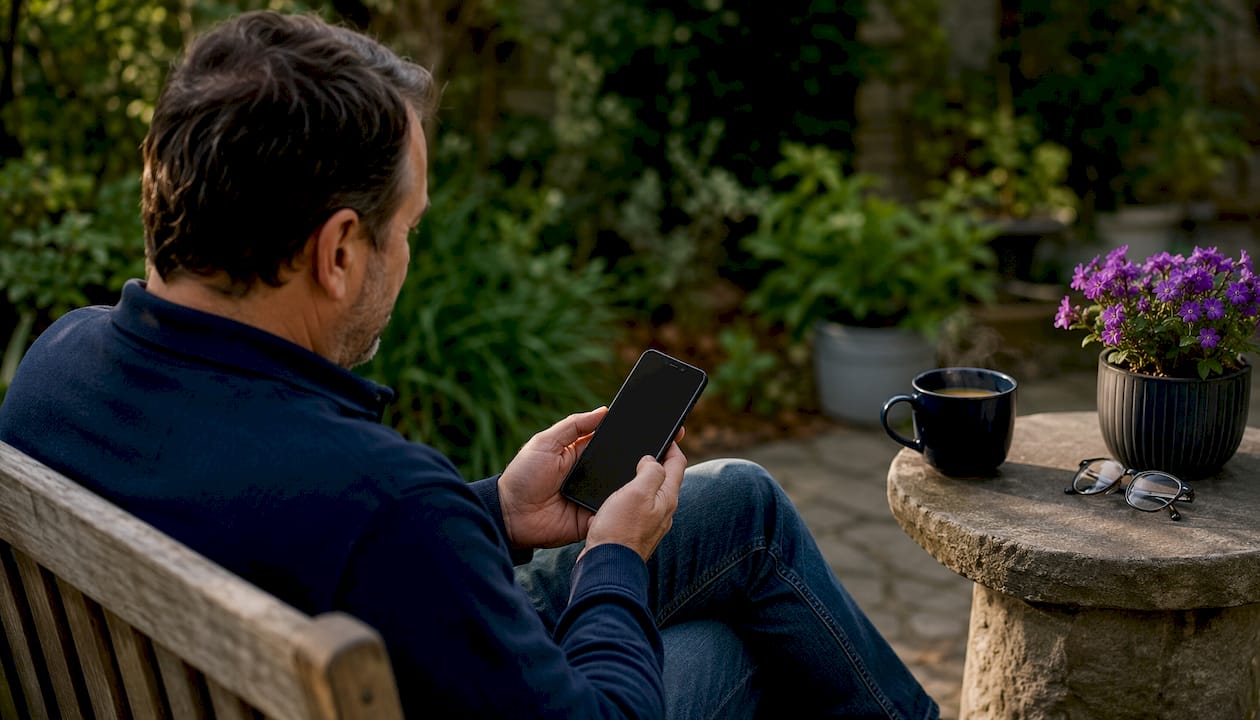 Man relaxing with Samsung Galaxy A53 5G phone
