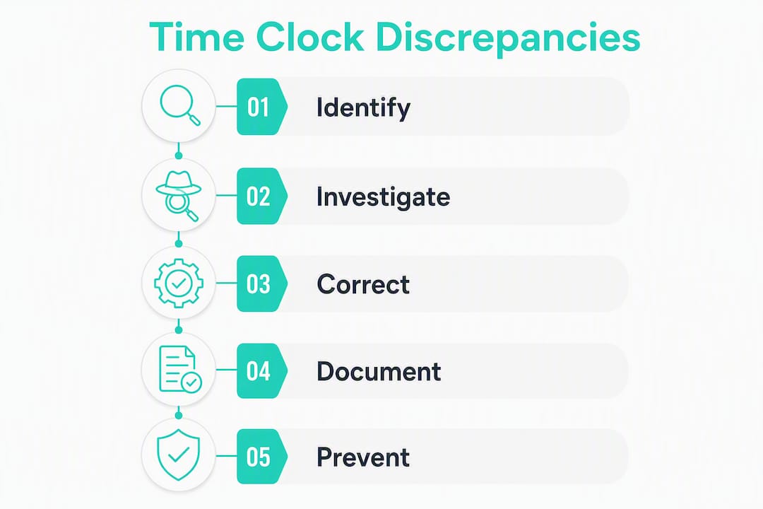 Infographic with steps to handle time clock discrepancies