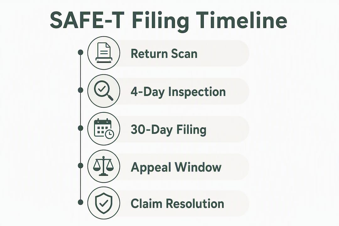 Infographic of Amazon SAFE-T claim filing timeline steps