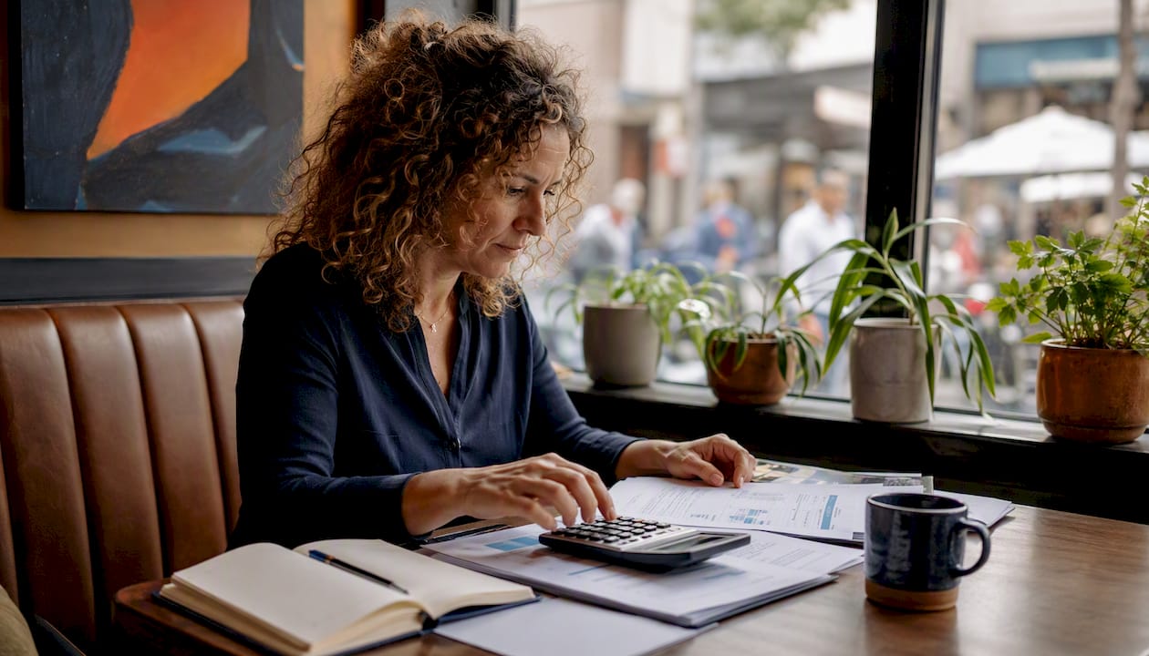 Woman calculating mortgage affordability at home