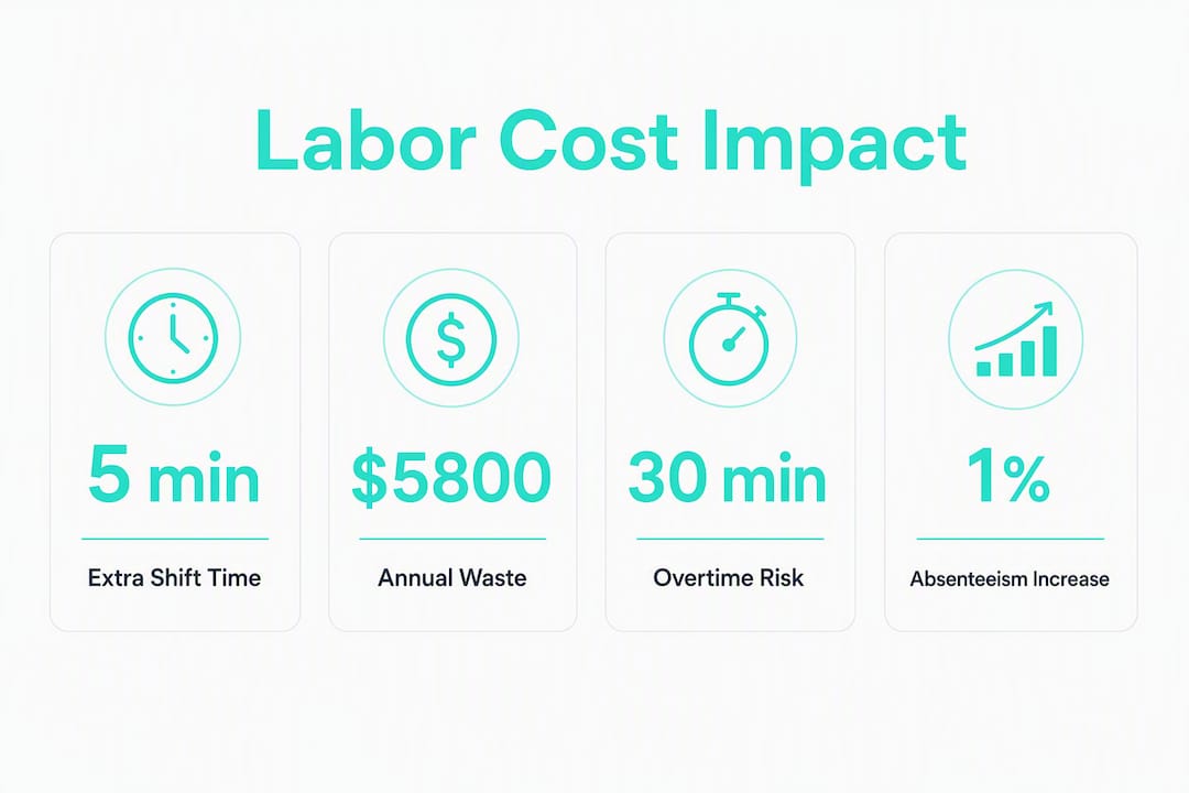 Infographic showing labor cost impact of late punch-outs