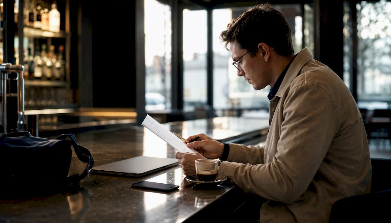 Man reviewing refurbished phone warranty paperwork
