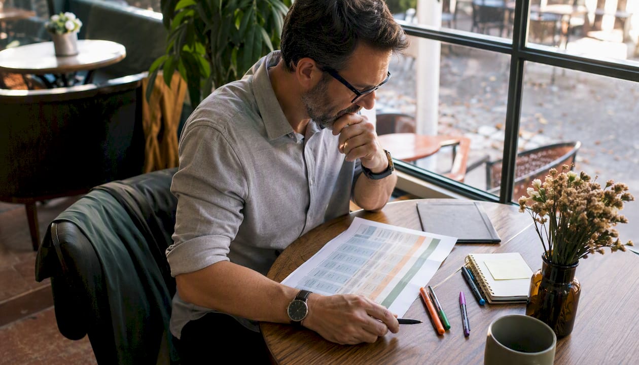 Man studying accounting software comparison chart
