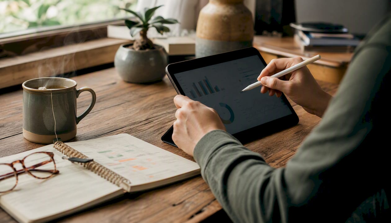 Hands using tablet for ecommerce accounting setup