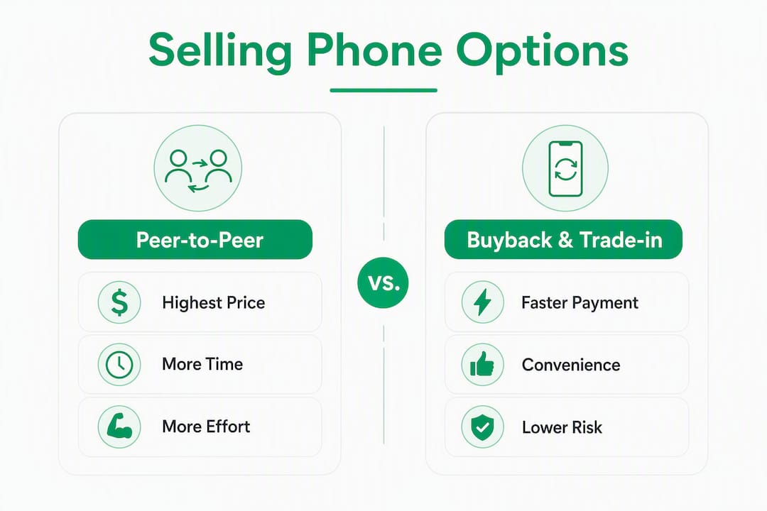 Infographic comparing peer-to-peer and buyback phone selling options