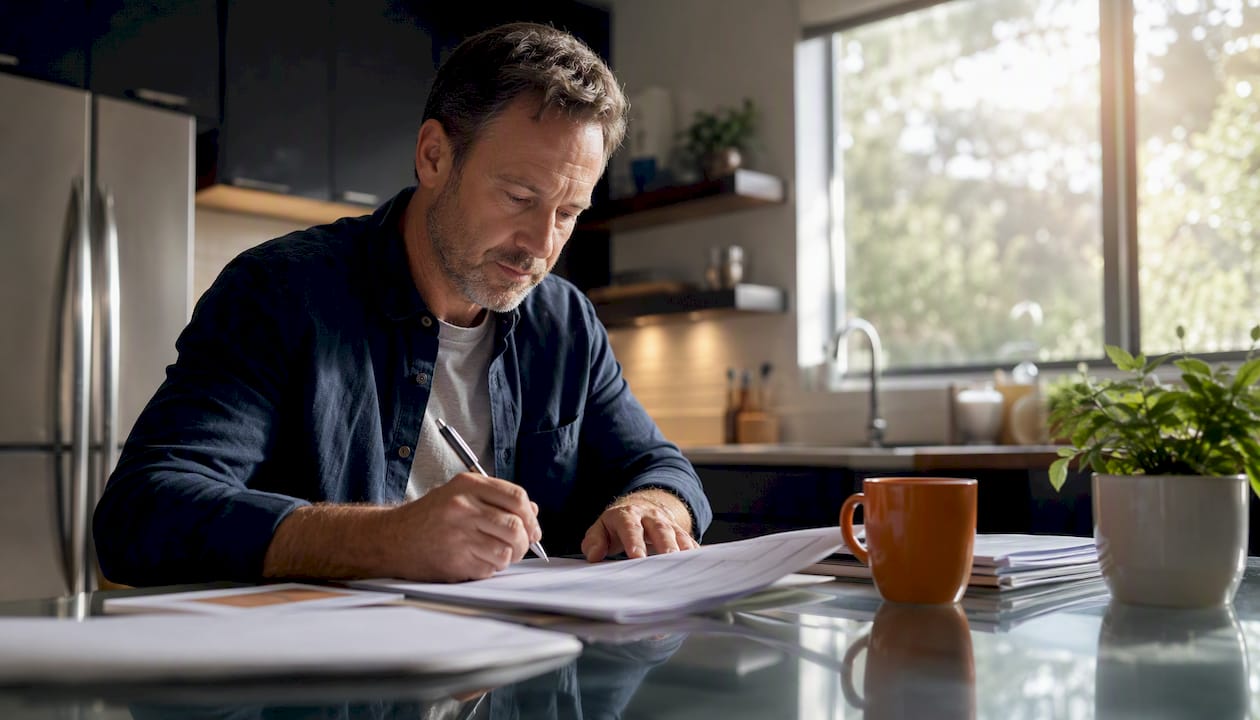 Person reviewing mortgage referral program paperwork