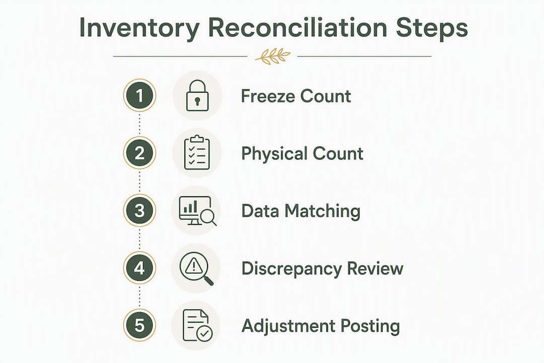 Infographic showing inventory reconciliation workflow steps