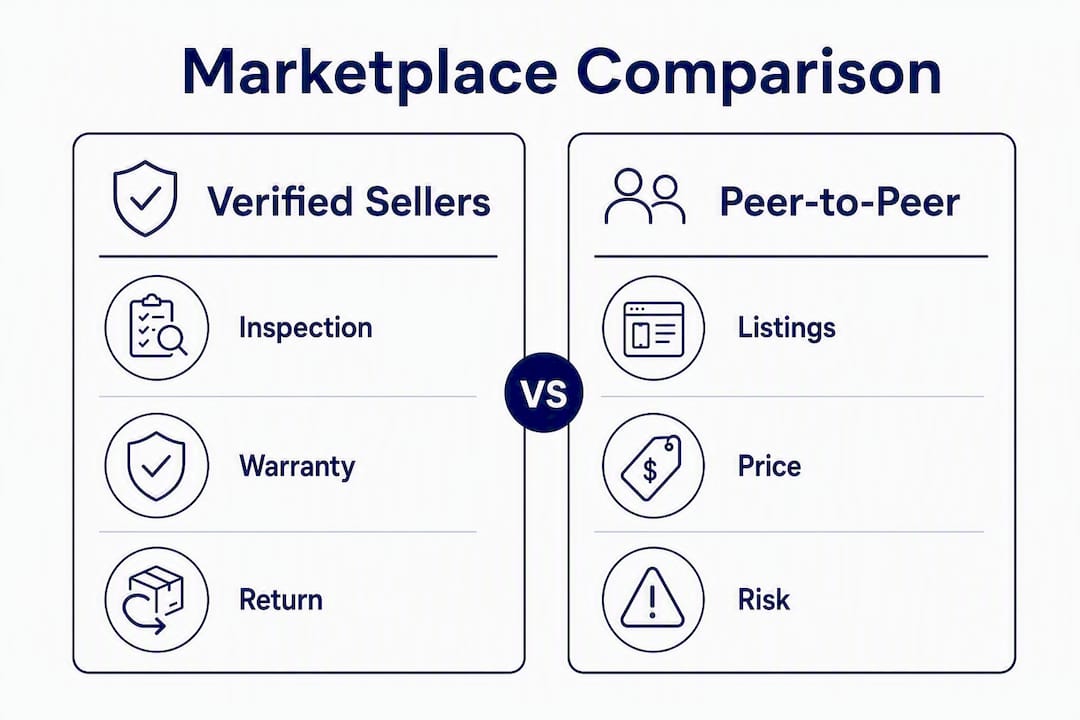 Infographic comparing verified sellers and peer-to-peer marketplaces