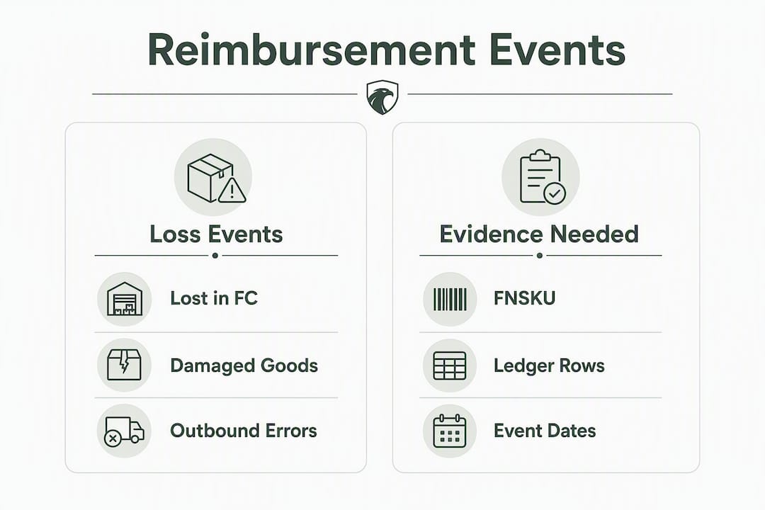 Infographic showing qualifying FBA reimbursement events