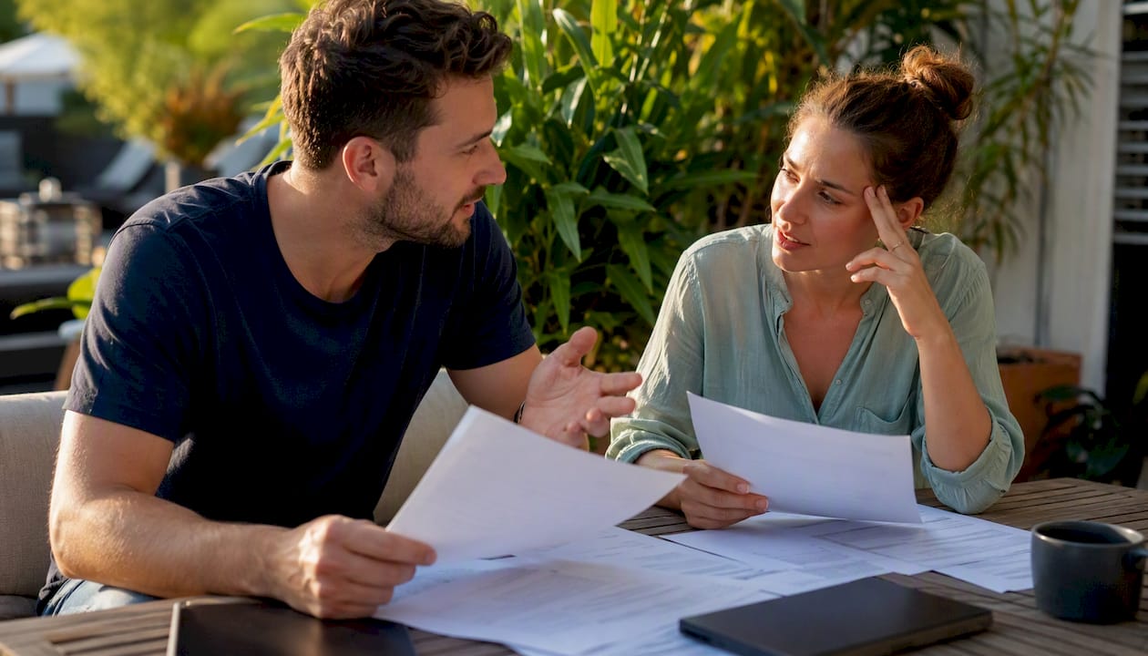 Couple reviewing loan options at home