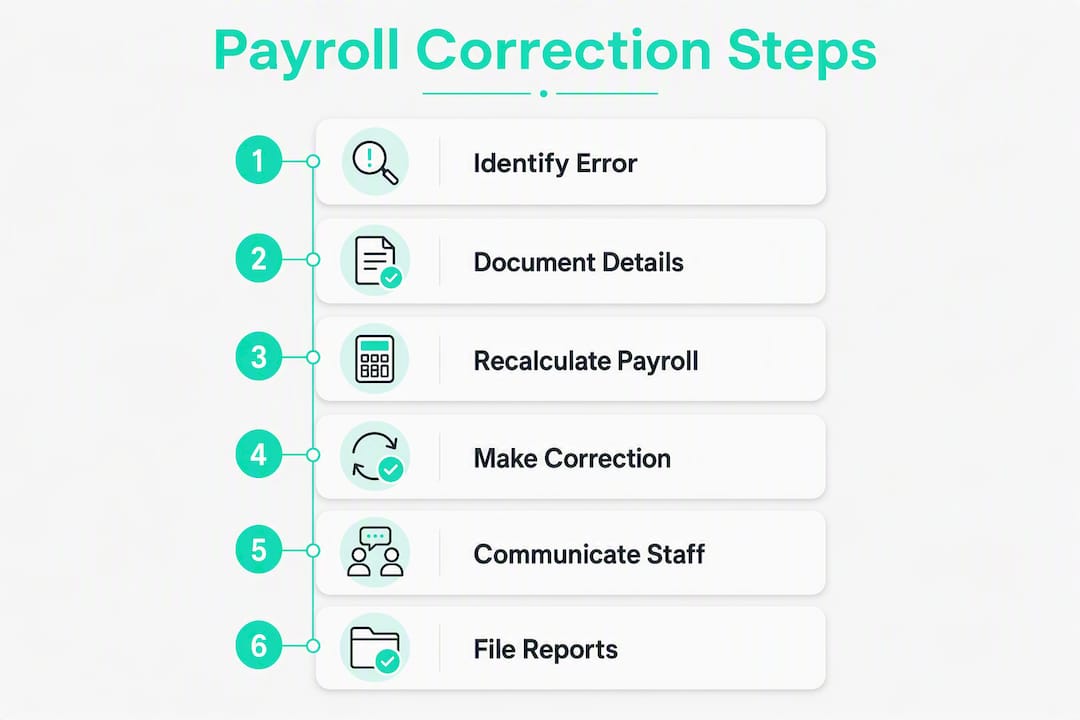 Infographic illustrating payroll error correction steps