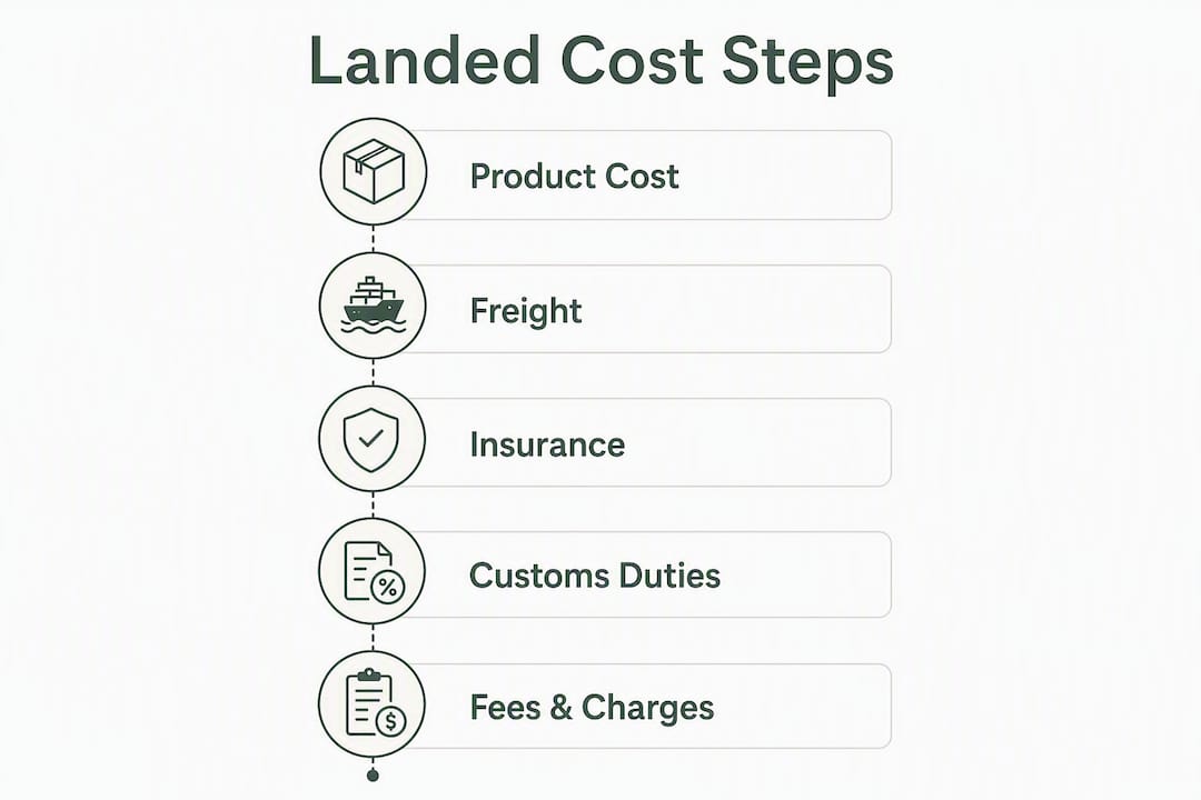Infographic showing key steps of landed cost calculation