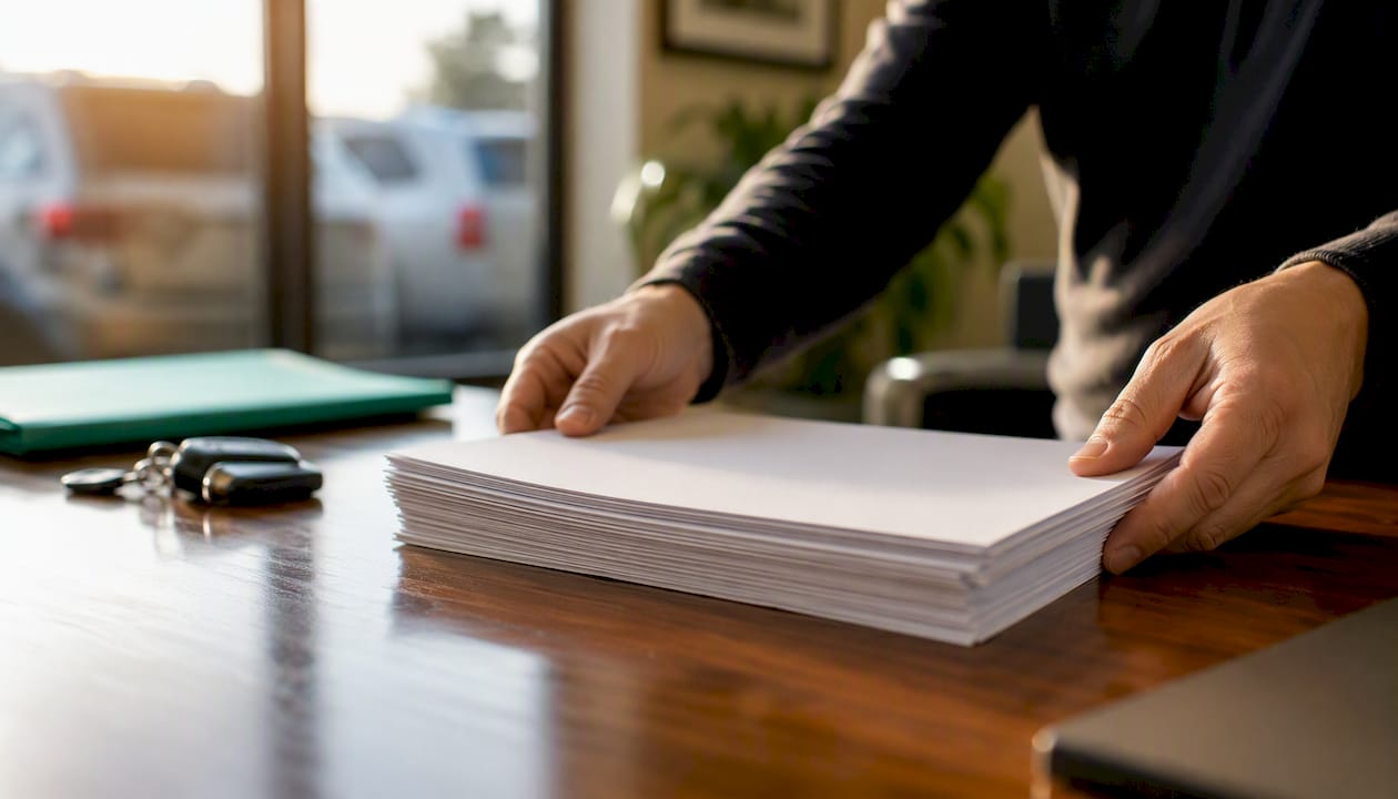 Hands reviewing service contract papers