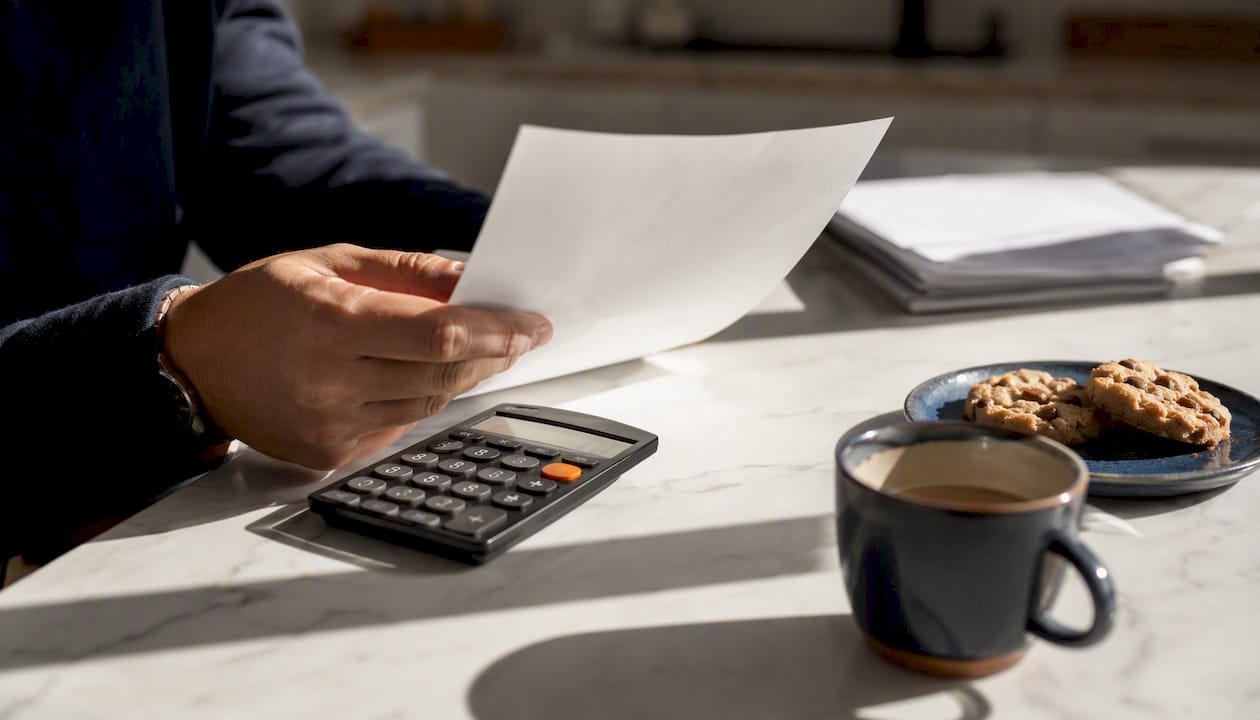 Hand inspecting bank statement with magnifier