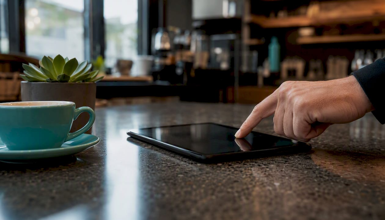 Supervisor approving timesheets on tablet