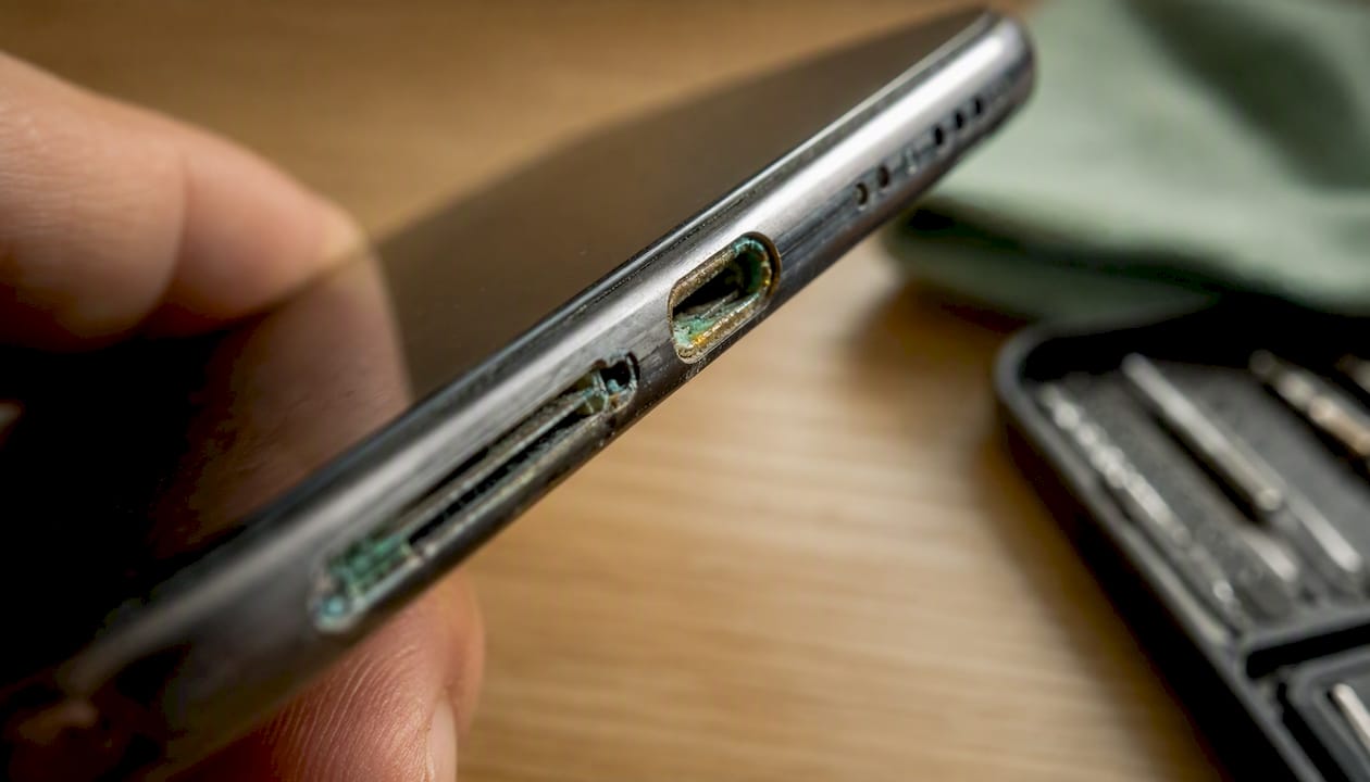 Corrosion inside phone charging port and SIM tray