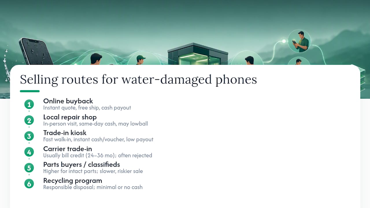 Comparison chart of water-damaged phone selling methods
