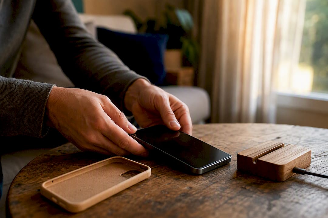 Hands holding phone for activation lock setup check