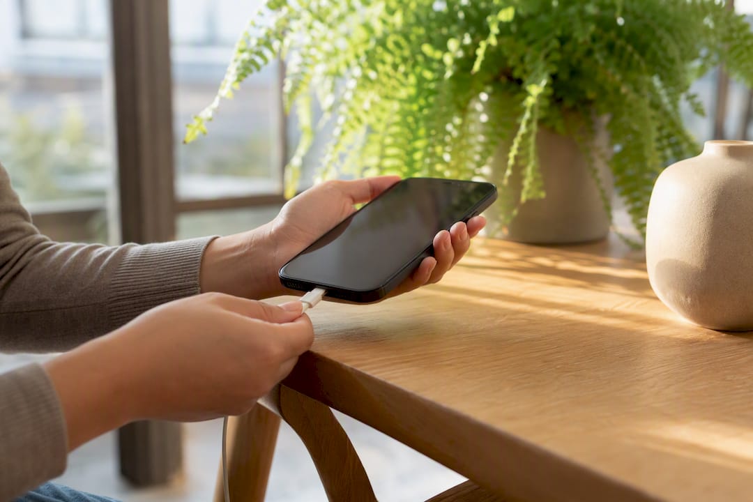 Hands unplugging charger from phone preparing to sell