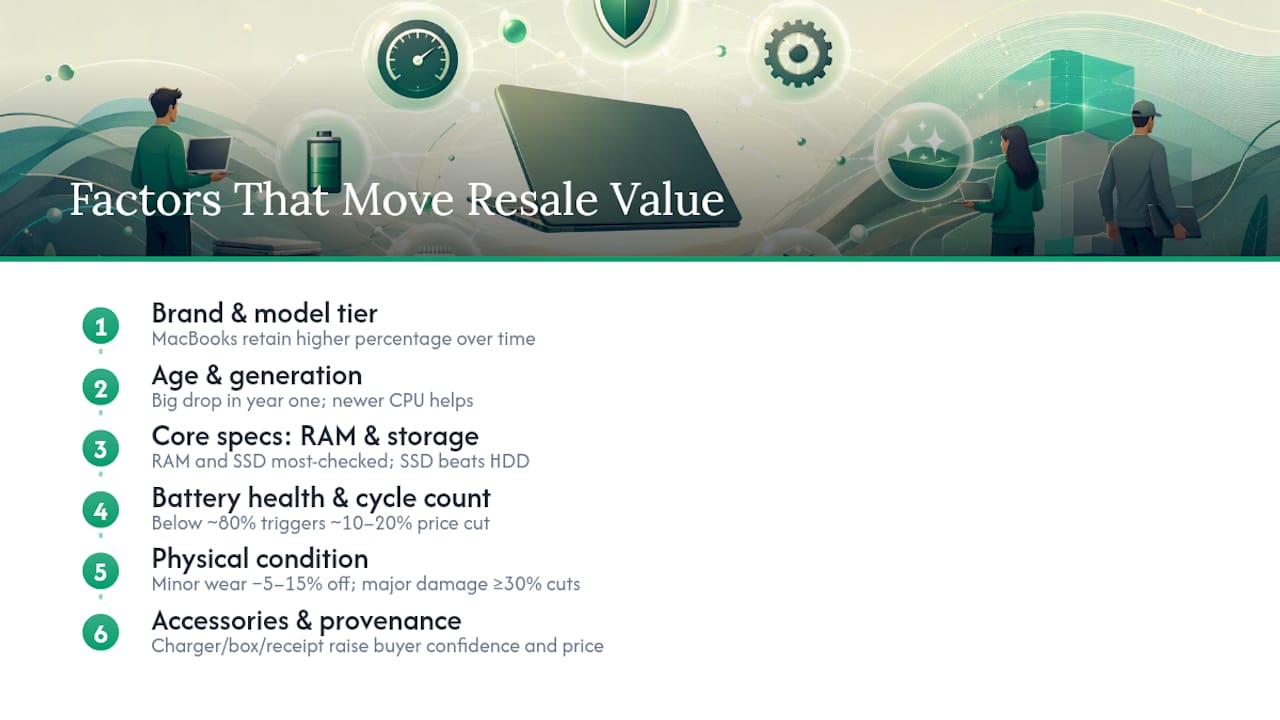 Diagram comparing and ranking laptop resale value factors