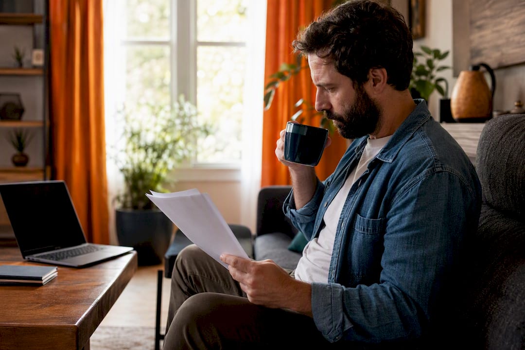 Person pouring coffee at home workspace