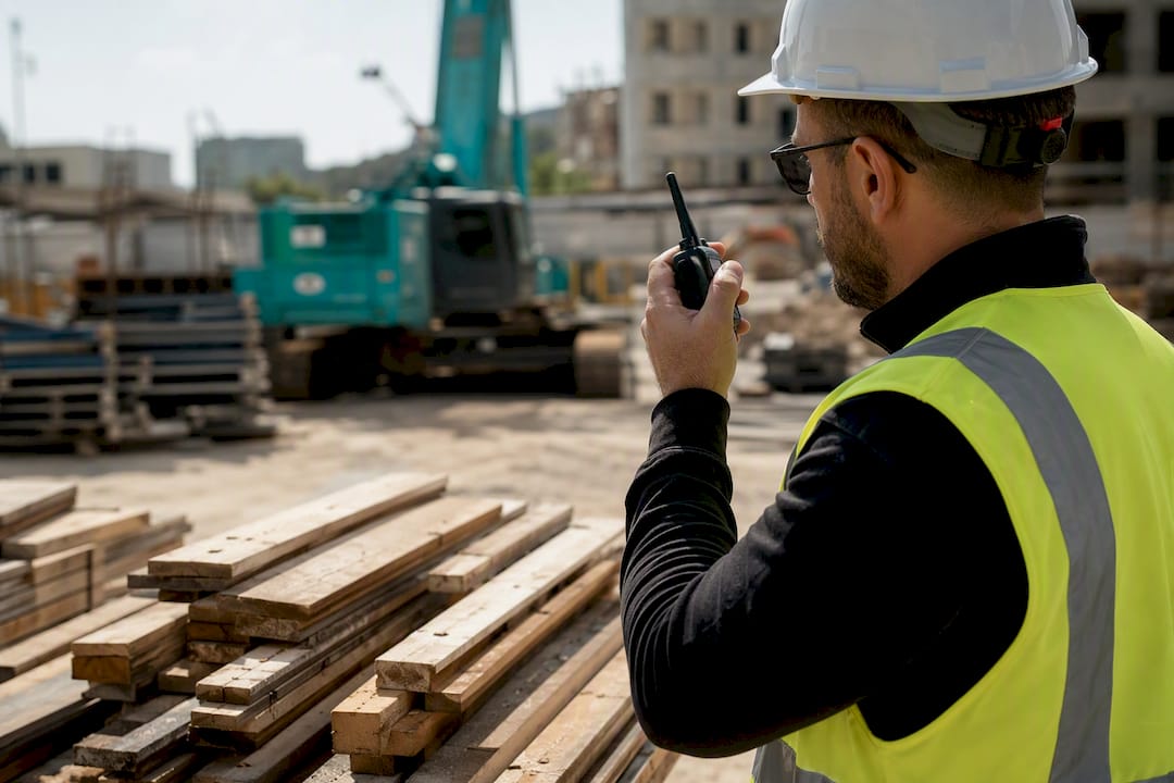 Hands using radio to coordinate change orders