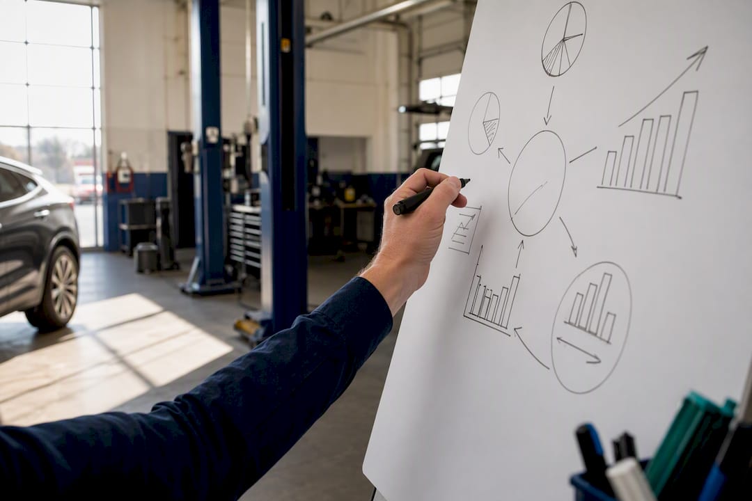 Hand writing sales cadence plan on whiteboard