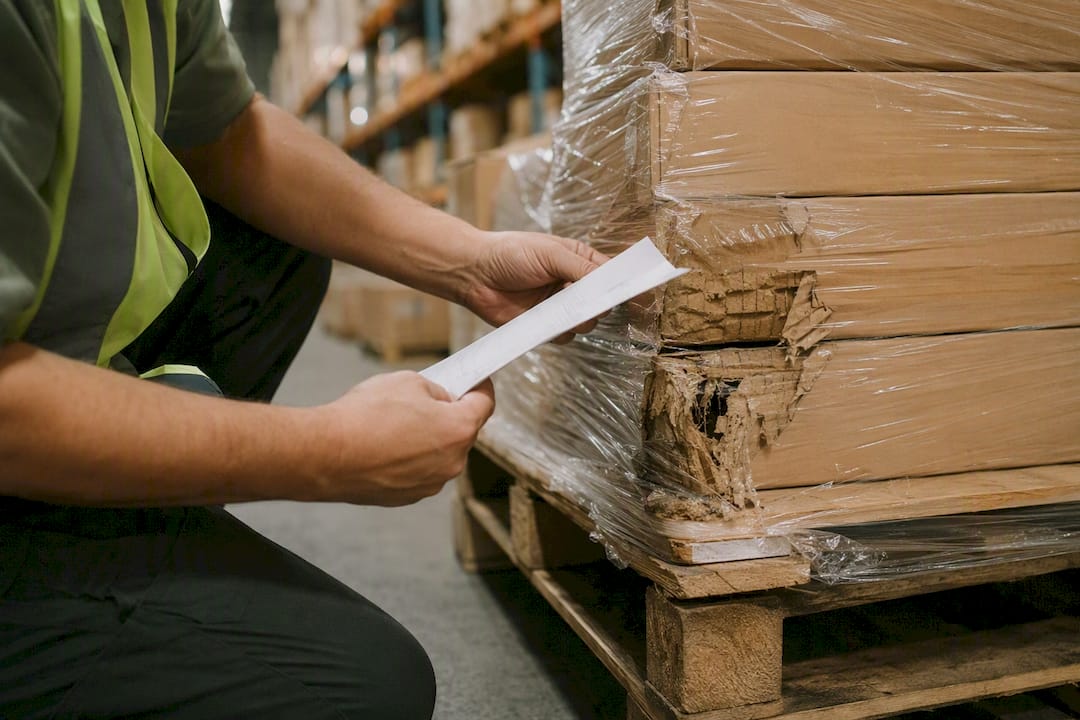 Hands inspecting ecommerce warehouse inventory damage