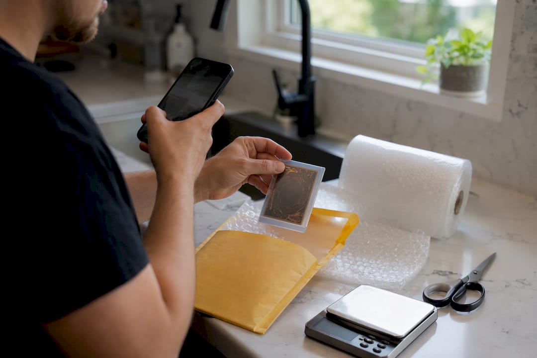 Hands video recording packing of Pokémon card