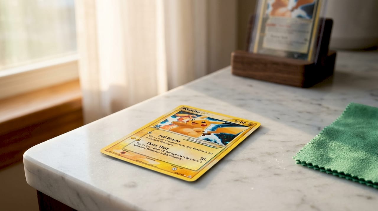 Close-up of gem-mint Gold Star Pikachu card