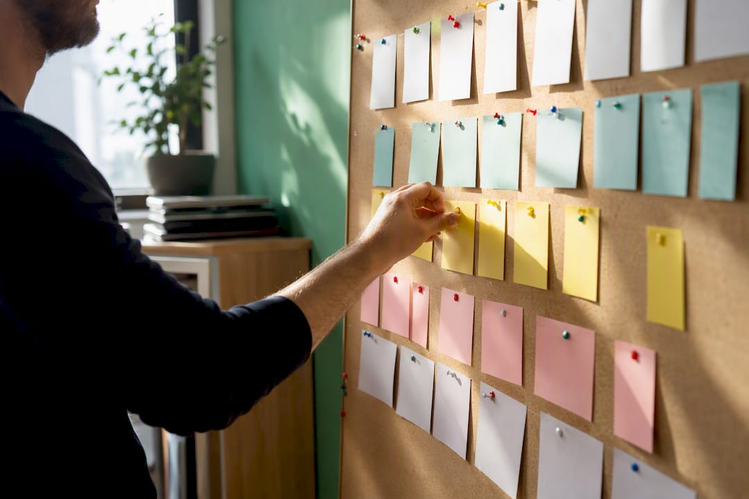 Hand rearranging support tickets on table