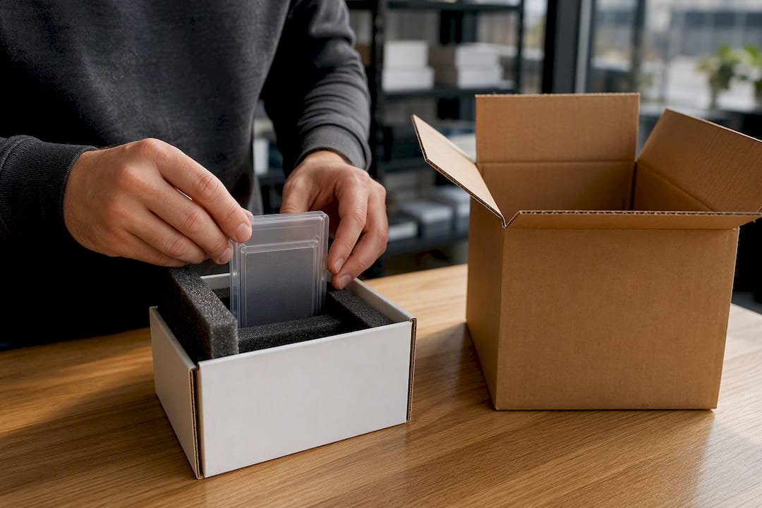 Graded card slab cushioned for shipping