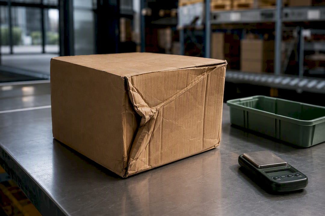Crushed carton during inventory inspection