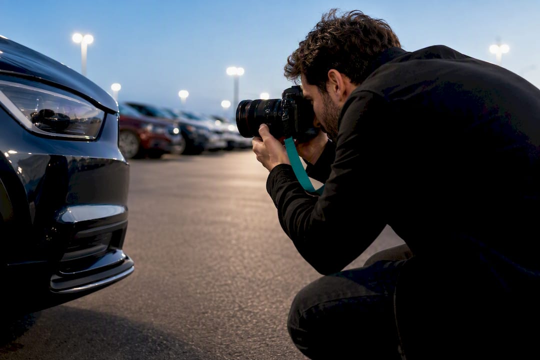 Photographer capturing an anonymous vehicle listing image