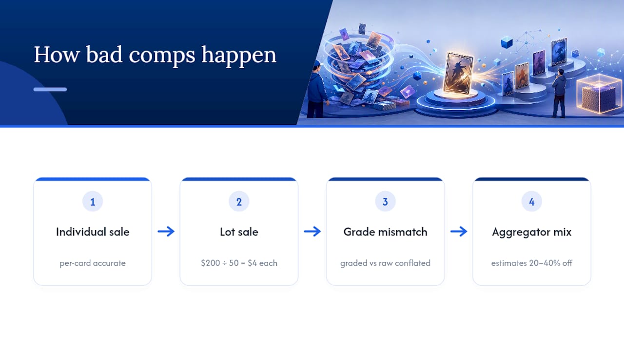 Diagram showing card pricing data pitfalls