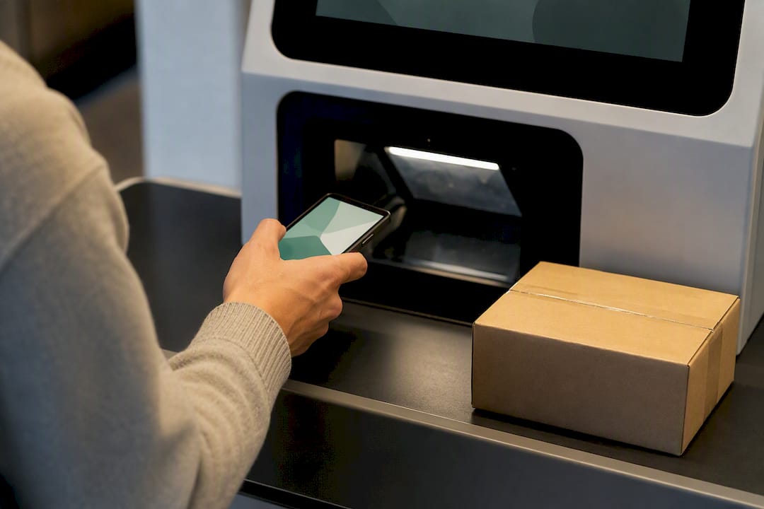 QR code label pickup at parcel kiosk