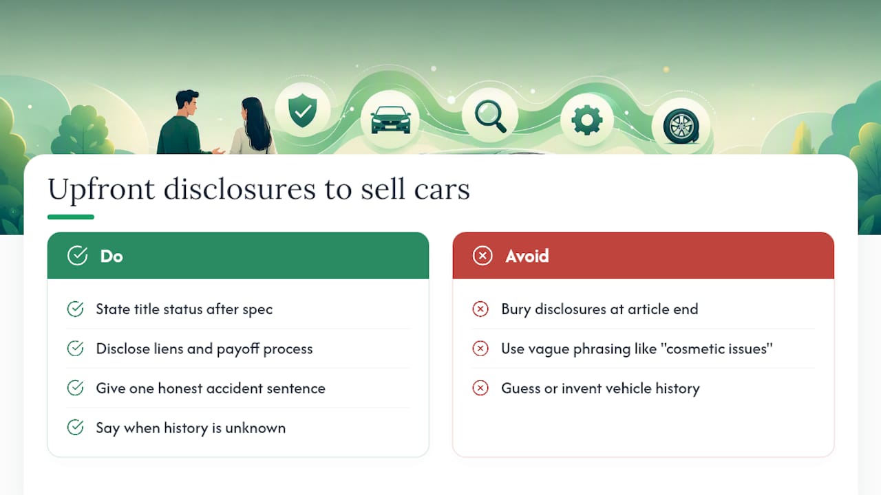Being Upfront About Accidents, Liens, and Title Status — overview diagram