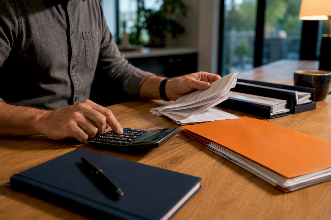 Entrepreneur organizing mortgage income records