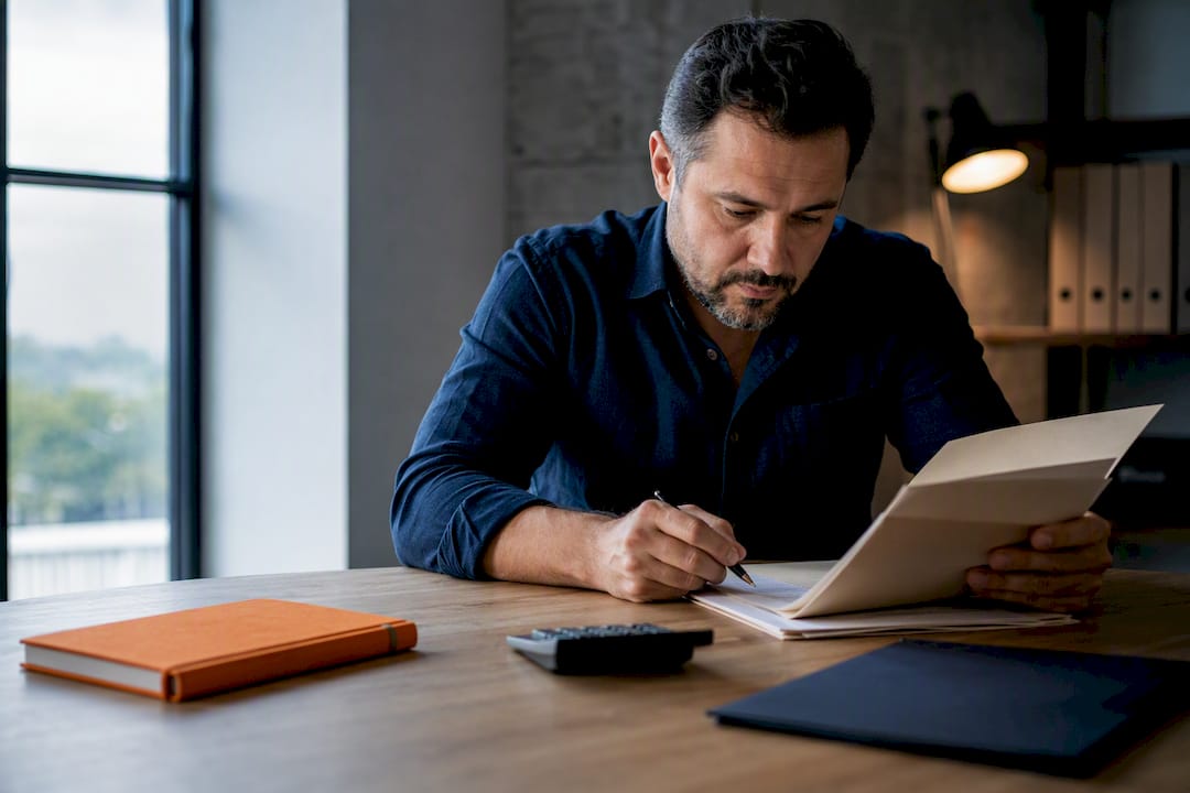 Business owner reviewing bank statements
