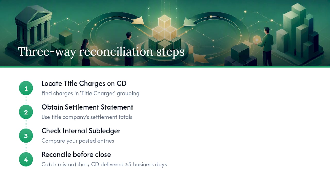 Three-way reconciliation of closing fee records