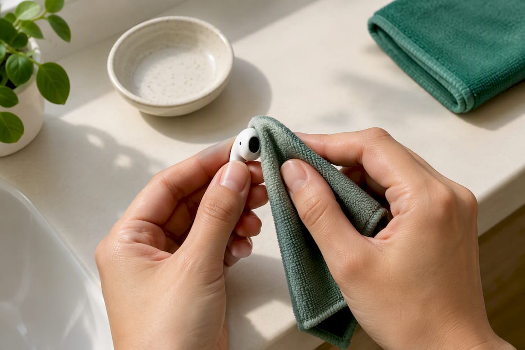 Cloth wiping an anonymous earbud mesh