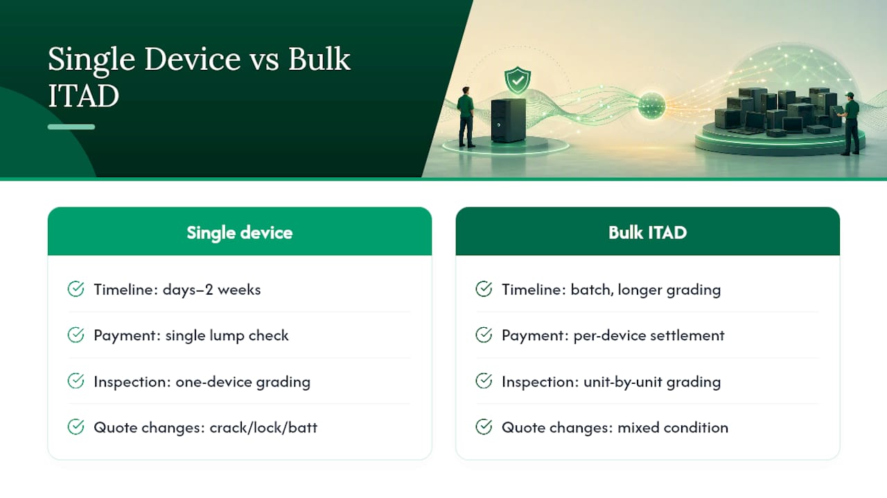 Single-Device Sale vs. Bulk ITAD: What Actually Happens, overview diagram