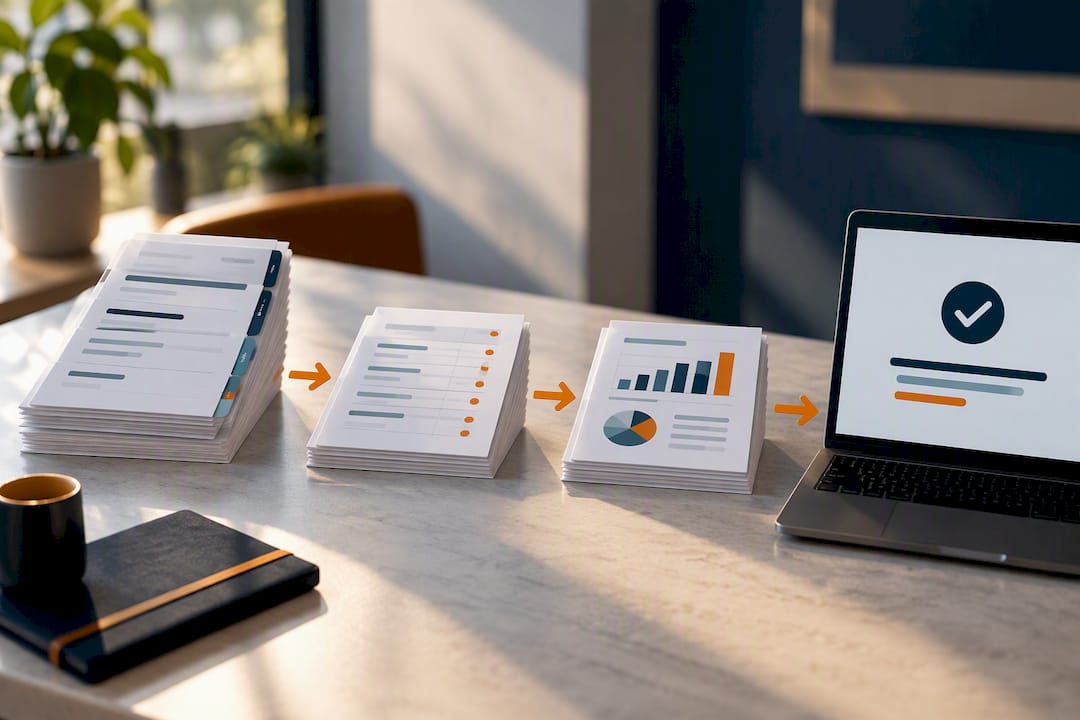 Organized loan file moving through review
