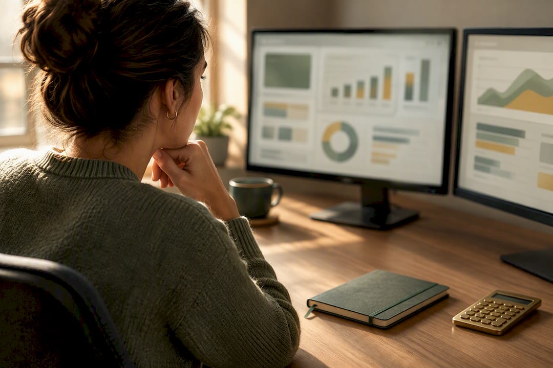 Seller comparing accounting dashboards