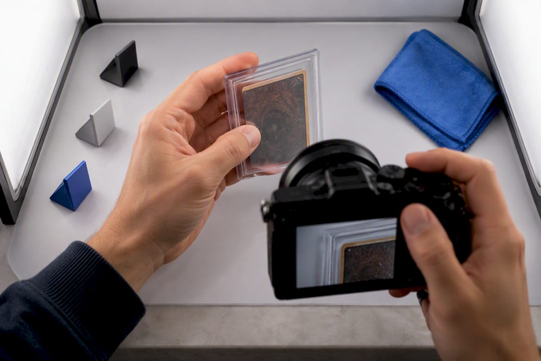 Collector photographing card condition details