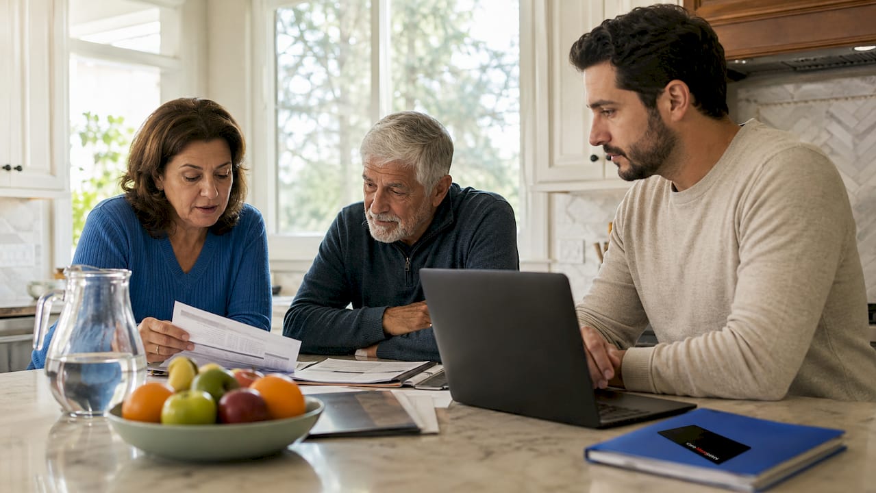 Family discussing dementia care planning at home