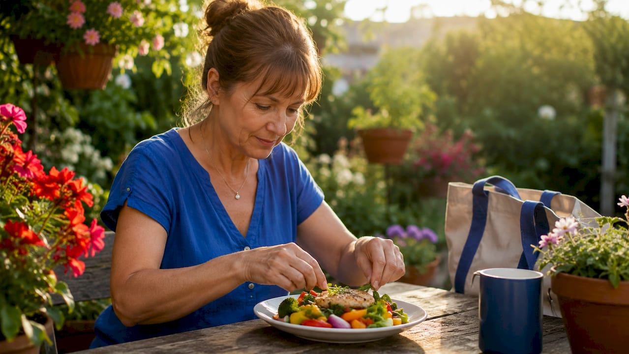 Caregiver preparing nutritious meal in home kitchen
