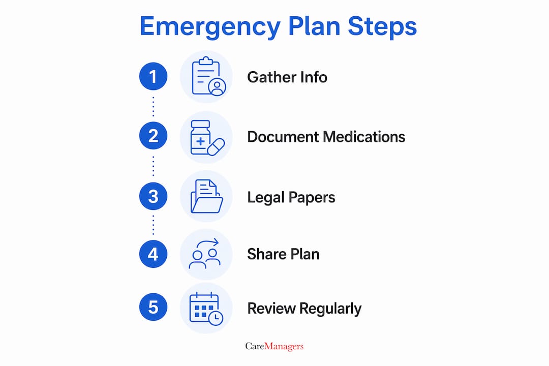 Infographic showing emergency care plan key steps