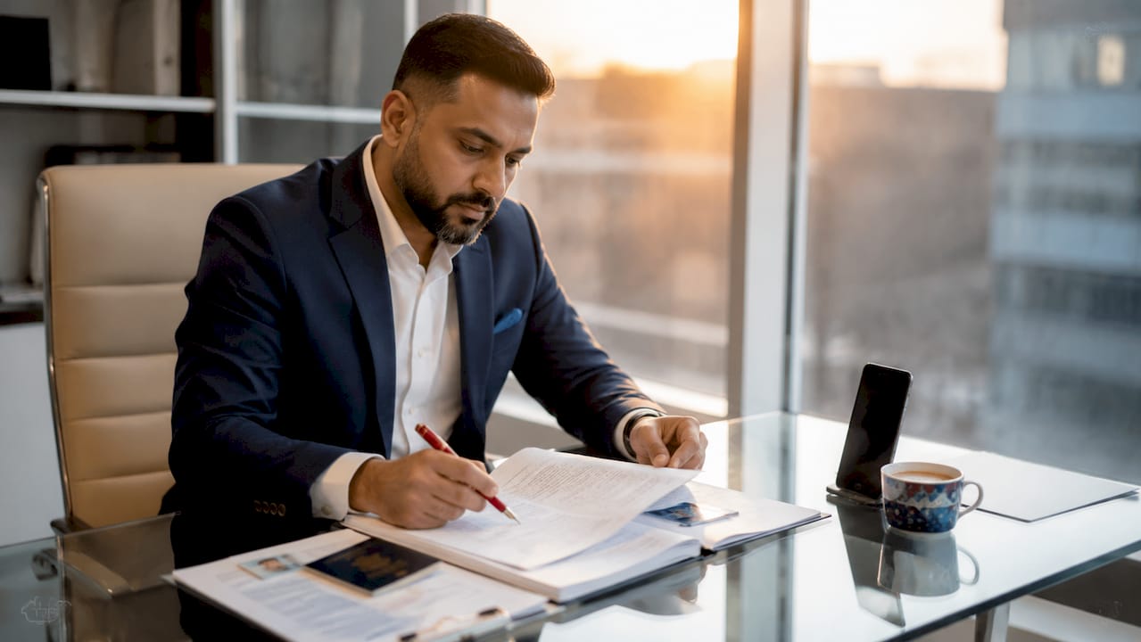 Staffing agency worker reviewing compliance documents