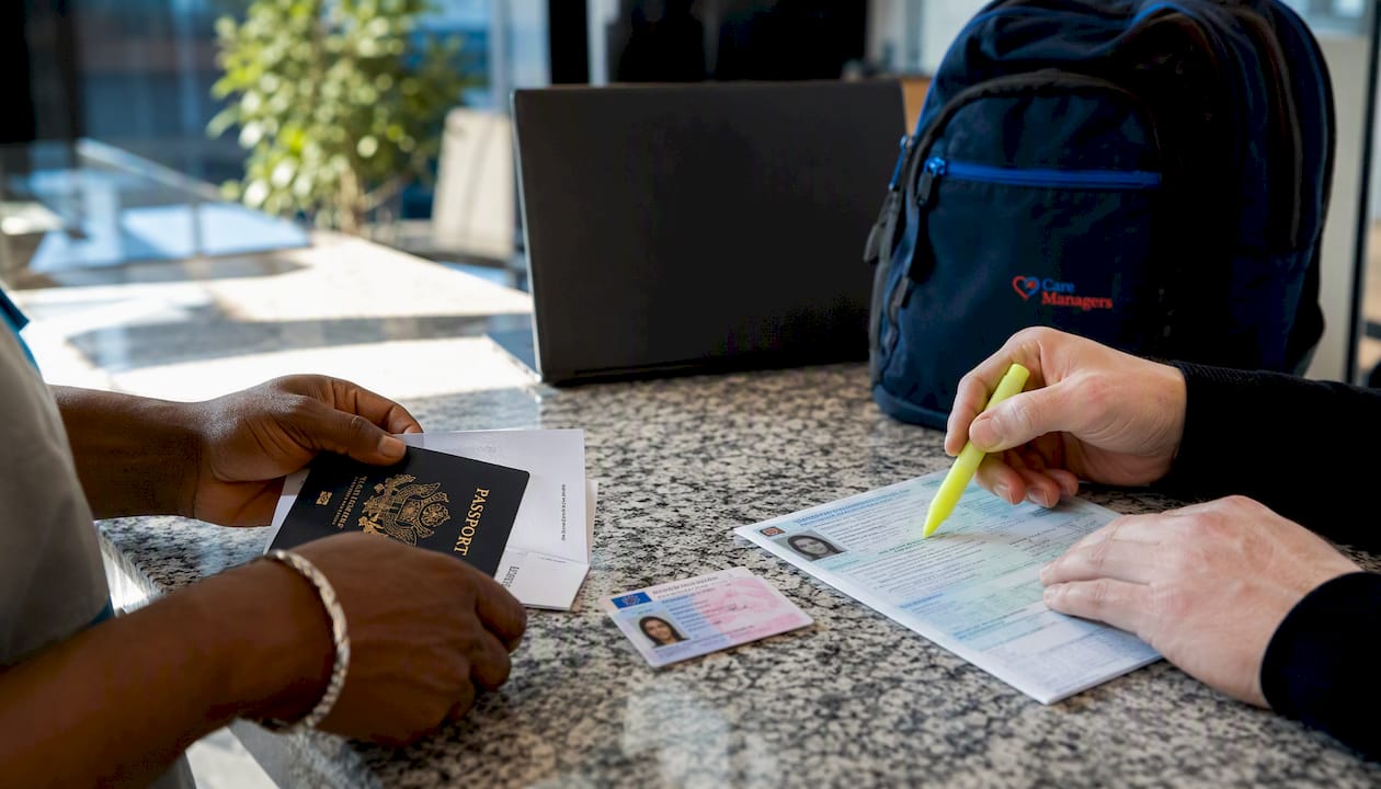 Hands checking identity and work documents